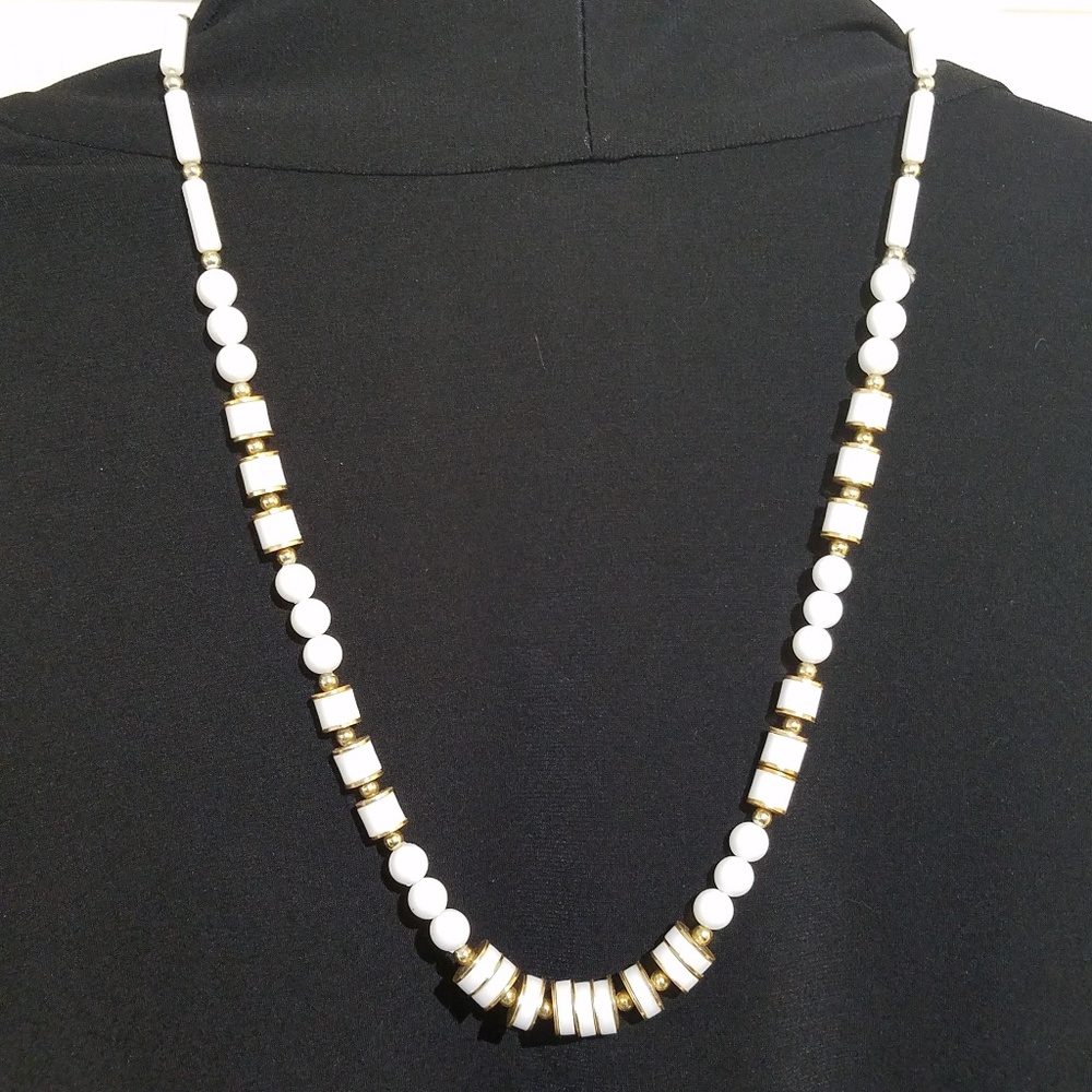 White & gold tone necklace 24 inches